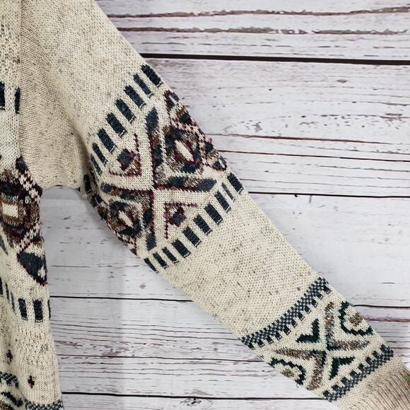 ST. Michael Marks & Spencer Brown Knit Wool Blend Aztec Sweater Size Medium - Picture 5 of 16